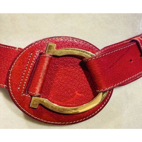 Vintage Ferragamo red leather XL Gancini statement belt main image 5